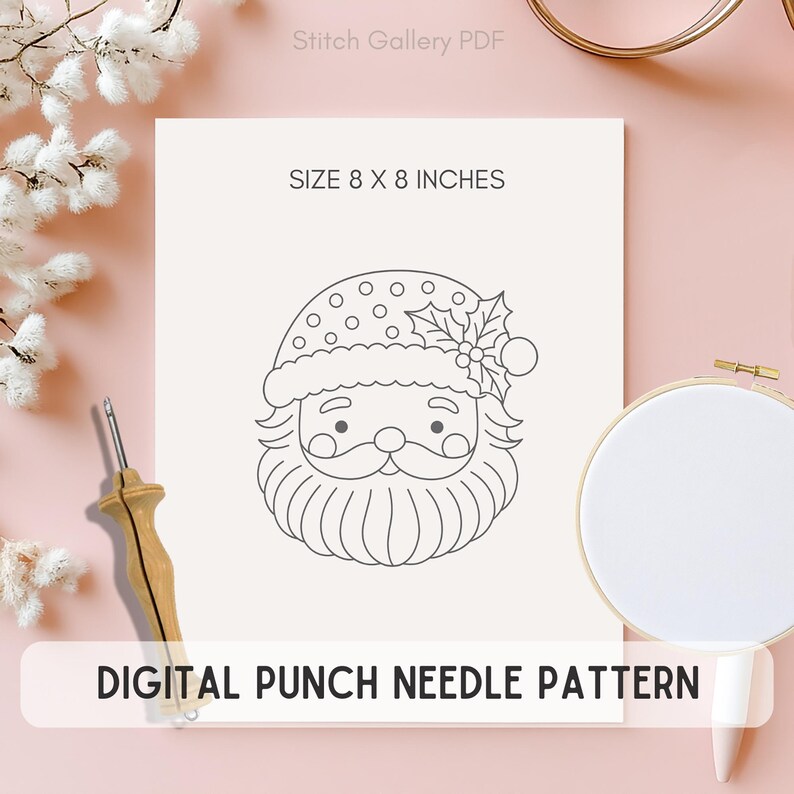 Santa Portrait Punch Needle PDF Pattern – Classic Christmas Embroidery ...