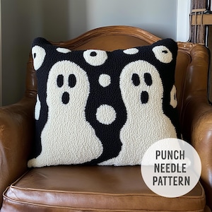 Funda de almohada negra espeluznante de Halloween con aguja perforadora, funda de cojín hecha a mano con diseño de fantasma de Halloween, regalo de decoración de Halloween, patrón de aguja perforadora