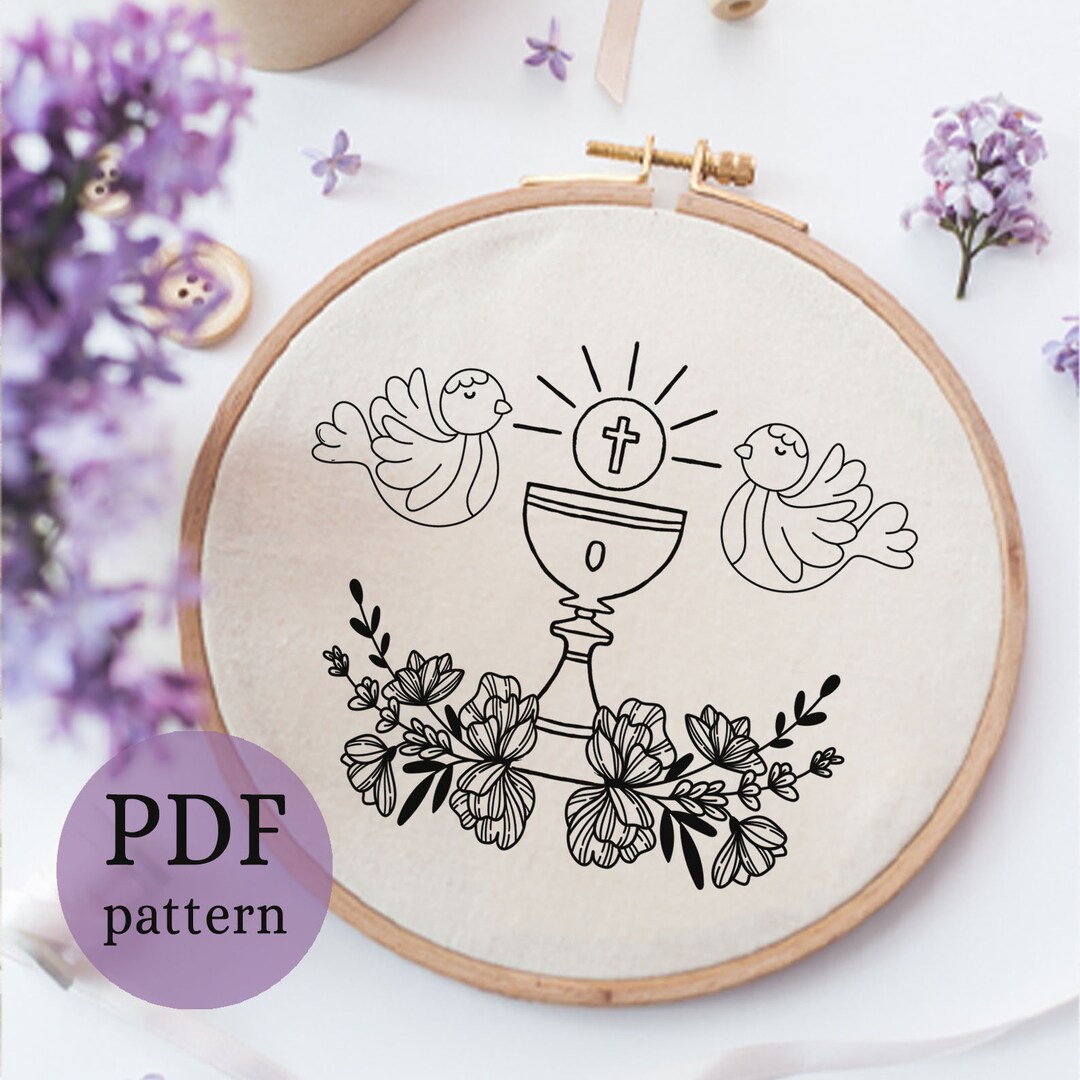 First Holy Communion, Hand Embroidery Pattern, Modern Embroidery ...
