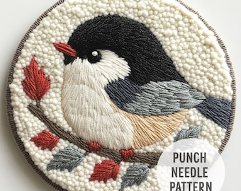 Chickadee Bird Punch Needle Pattern: Modern Mug Rug, craft therapy (PDF Pattern)