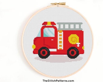 Fire Truck Cross Stitch Pattern, Boys Embroidery (PDF)
