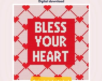 Digital Needlepoint Pattern Bless Your Heart Cross Stitch Chart Beginner Embroidery Pdf Download  Valentine Gift