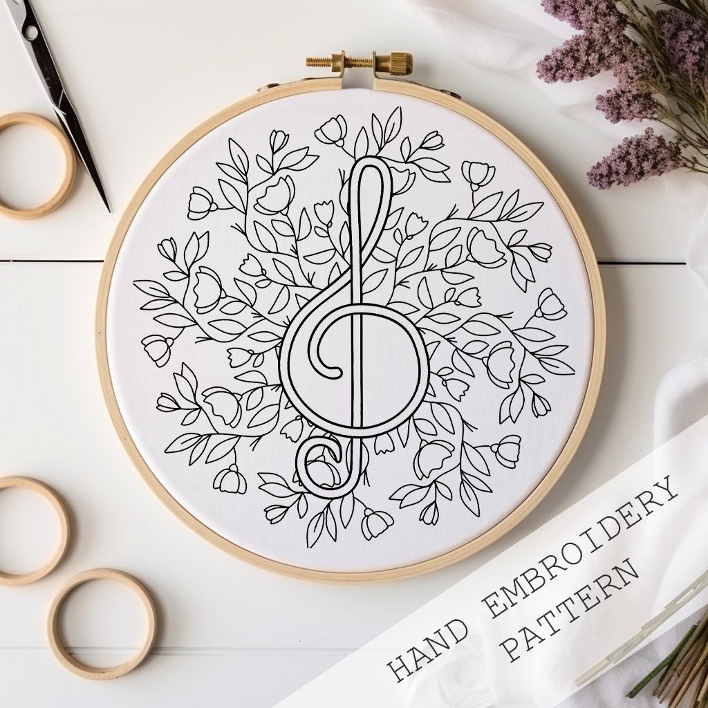 Treble Clef Pattern Free Treble Clef Embroidery Pattern: Floral Music Art, Modern Craft (PDF ...