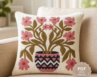 Boho flowers Punch Needle Pattern, Floral cushion cover, botanical decor (PDF Pattern)