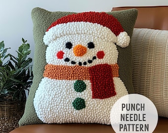 Cojín de muñeco de nieve con aguja perforada: decoración navideña, manualidades conscientes (patrón PDF)