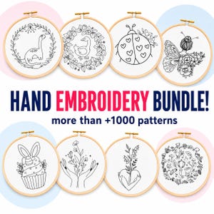 Hand Embroidery Pattern Bundle: Full Access, Multiple Sizes, printable template (PDF Pattern)