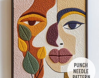 Boho Girl Punch Needle Pattern: Abstract Face Design (PDF Pattern)