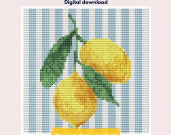 Lemon Needlepoint Pattern | Digital PDF Chart | Citrus Fruit Design | Beginner Friendly Wall Art | Summer Needlepoint Pattern| Lemon Pattern