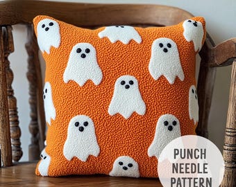 Ghost Punch Needle Pillow Pattern: Halloween Spooky Cushion (PDF Pattern)
