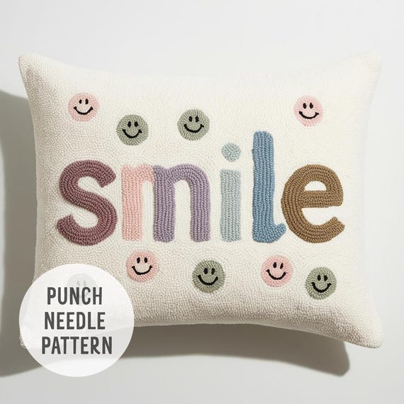 Smile Punch Needle Pillow, Handmade Embroidery Pillow Cover, Home