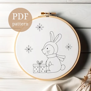 Bunny Embroidery Pattern, Christmas Animals Embroidery Pattern, Embroidery Christmas Pattern, Christmas Ornament Embroidery, Winter crafts