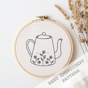 お茶の刺繍パターン、手刺繍パターン、お茶の時間、PDF 刺繍刺繍、DIY 刺繍枠、初心者向け刺繍パターン