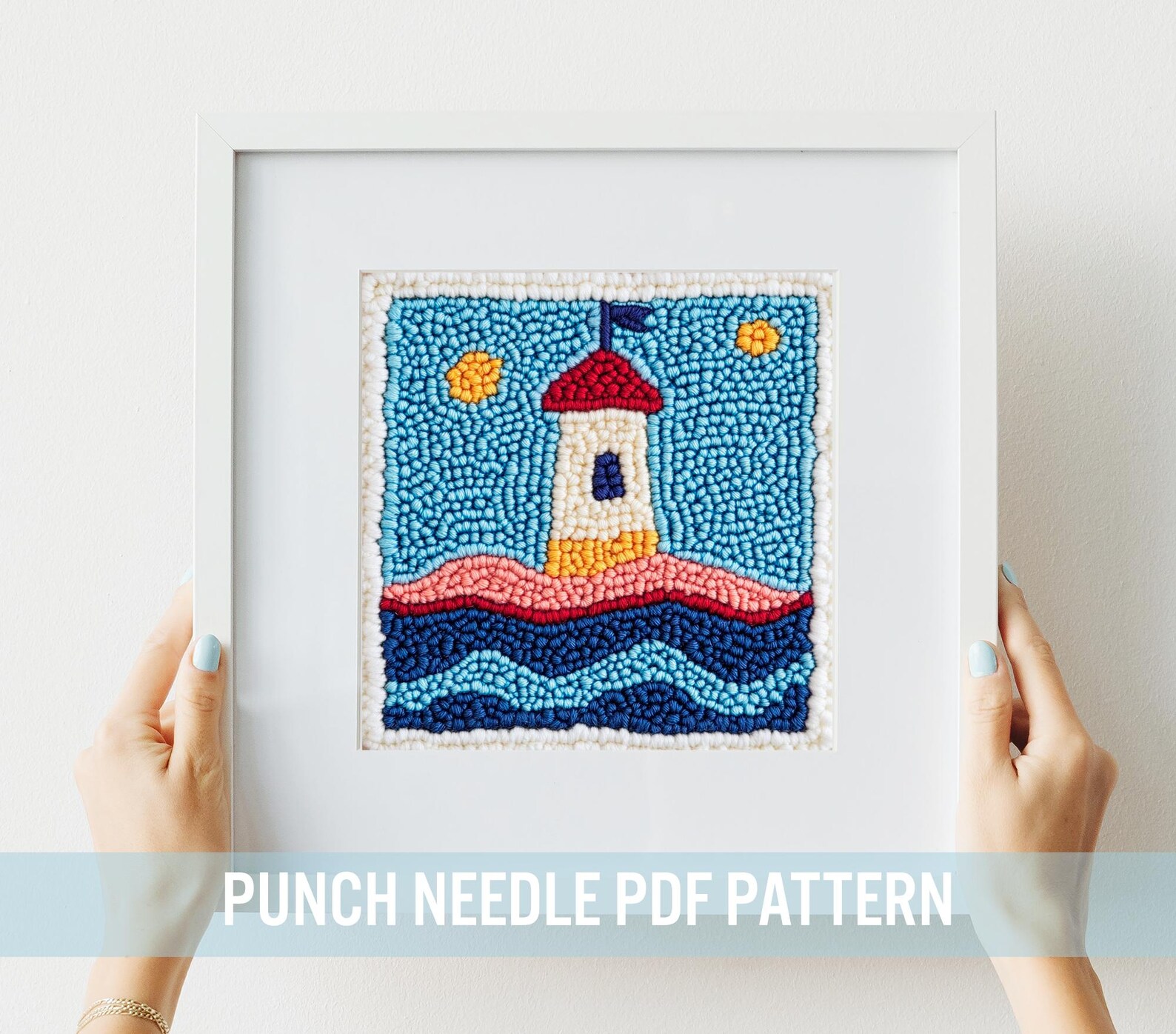 Lighthouse Punch Needle Pattern: Retro Nautical Coastal Decor, Craft ...