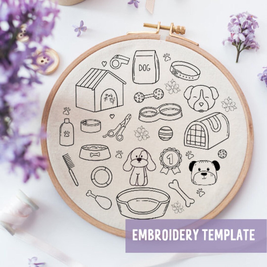 Dog Embroidery Pattern, Hand Embroidery Pattern in PDF, Pet Lovers, DIY