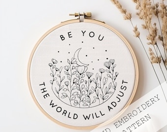 Floral Embroidery Pattern PDF: Affirmation Quote Design, Needlepoint (Printable Download)