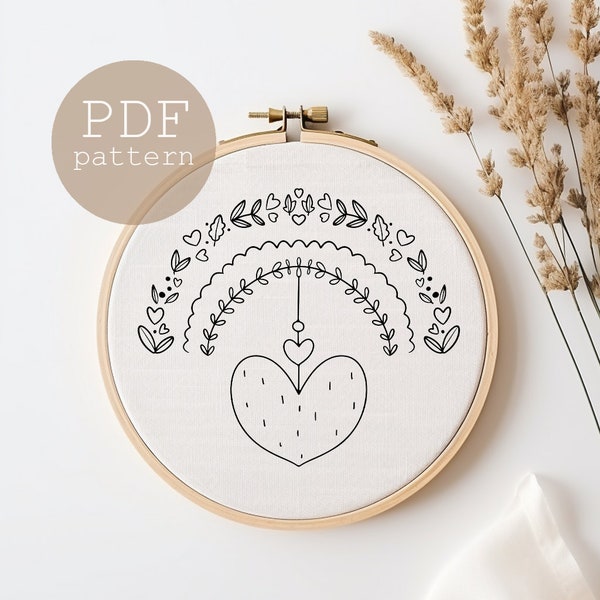 Rainbow Heart Sampler, digital pattern, hand-embroidery, stitching, embroidery, rainbow, embroidery, pdf file, Beginner Embroidery Pattern