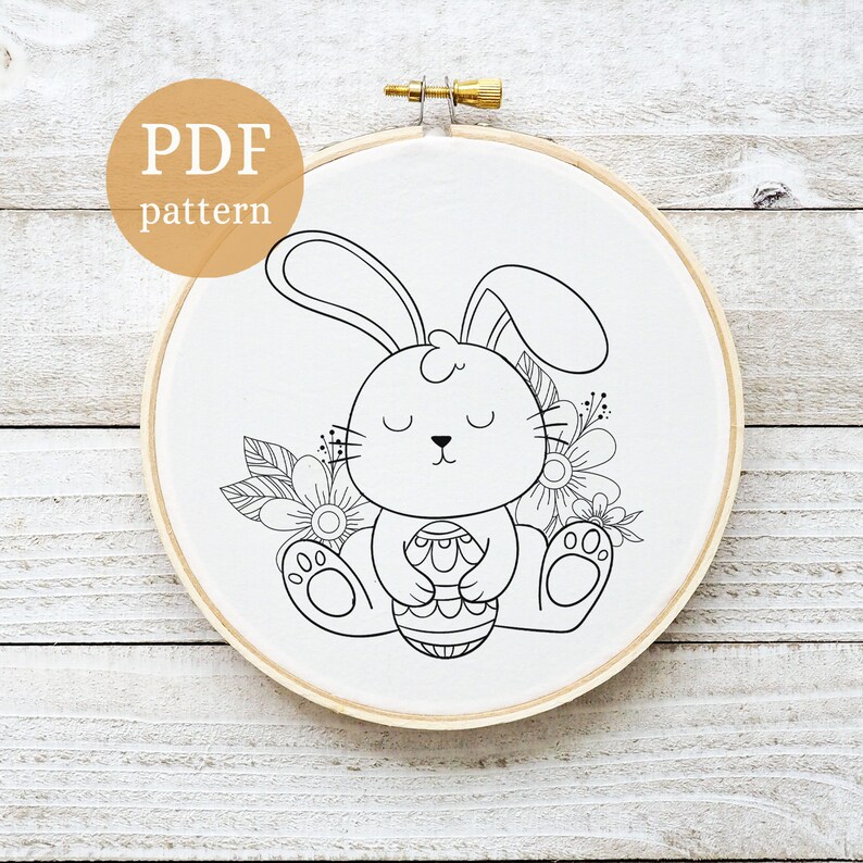 Floral Bunny Hand Embroidery Pattern: Easter Needlecraft (PDF Pattern ...