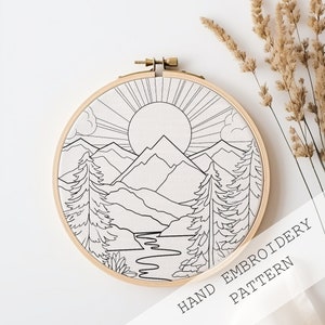 Mountain PDF Pattern ,Template ONLY, Landscape Embroidery Pattern, Hand Embroidery pdf, DIY Embroidery, Modern Embroidery, beach embroidery