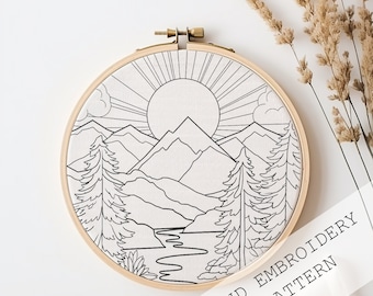 Mountain PDF Pattern ,Template ONLY, Landscape Embroidery Pattern, Hand Embroidery pdf, DIY Embroidery, Modern Embroidery, beach embroidery