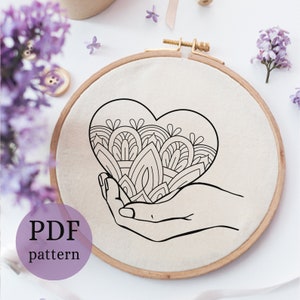Mandala heart Hand Embroidery Pattern, Sampler Embroidery, Valentine Hand Embroidery Pattern, Hand Embroidery PDF heart, embroidery trendy