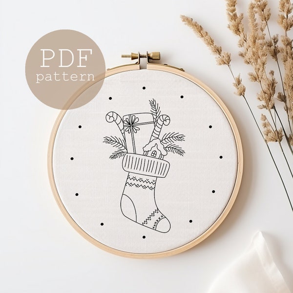 PDF DIGITAL Embroidery Pattern, Stockings Ornament, Christmas Ornament, Beginner Embroidery Pattern Christmas Stockings Embroidery Hoop Art