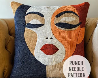 Abstract Woman Punch Needle Pattern: DIY Boho Cushion Cover, textile art (Digital File Download)