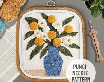 Floral Vase Punch Needle Pattern: Beginner Friendly DIY Wall Decor, needlecraft (PDF Pattern)