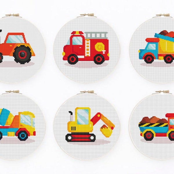 Construction Vehicle Cross Stitch Pattern Set: Truck, Tractor (PDF Pattern)