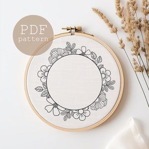 Wreath Embroidery Pattern,Hand Embroidery Pattern, Frame Embroidery, Perfectly Floral Wreath Hoop, Needlework, Floral Embroidery, DIY crafts
