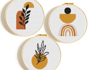Set of 3 Modern Botanical Cross Stitch Patterns (PDF Pattern)