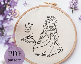 Princess Embroidery, Hand Embroidery, kids Embroidery, handmade Gift, kids room decor, Princess Design, Newborn Embroidery, nursery decor