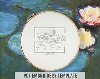 Claude Monet, Water Lilies embroidery, Monet Water Lilies embroidery pattern, instant download, hoop art, art embroidery, mini masterpieces