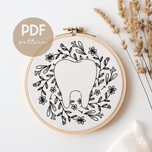 Floral Tooth Embroidery, Crafting Patterns, Hand Embroidery Design, DIY Tooth Crafting, Embroidery Art, DIY Digital Crafts, Digital Download