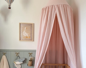 Blossom Pink Gingham Bed Canopy – Kids Play Tent Den