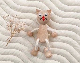 Handmade Wooden Cat Toy: Montessori Beech Wood Eco Toy