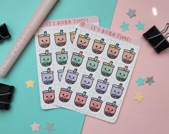 It's Boba Time Journal Planner Stickers | Matte Finish Cute Kawaii Bubble Tea Drink Planner Deco Stickers | Asian Milk Tea Drink Stickers