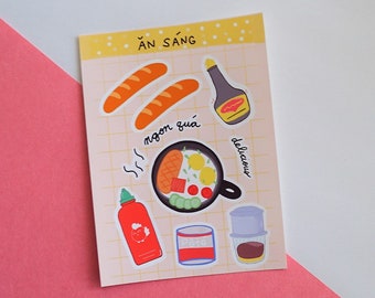Vietnamese Breakfast Sticker Sheet | ăn sáng | Weatherproof Matte Sticker Paper | Journal Planner