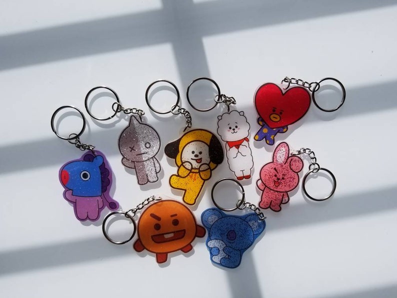 BT21 Glitter Keychains Shrink Plastic Charm 2Inch Etsy