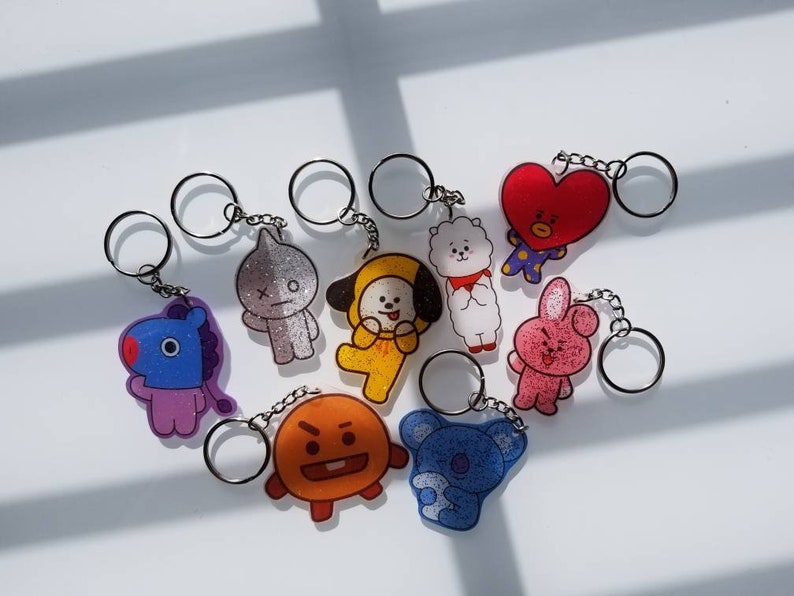 BT21 Glitter Keychains Shrink Plastic Charm 2Inch Etsy