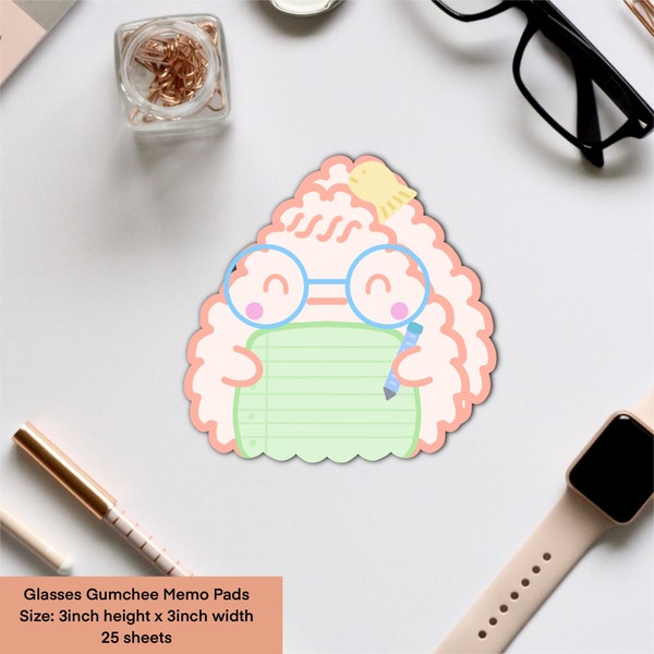 Gumchee with Glasses Onigiri Memo Pad | Kawaii Rice Ball Shaped Notepads | Reminder Notes | Cute Stationery | Note paper | Bullet Journal