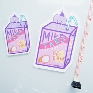 Taro Milchkarton gestanzter Aufkleber | Sua Khoai Mon Dac Biet | Laminierter Kawaii niedlicher vietnamesisches Essen asiatischer Thema Aufkleber | Briefpapier Planer