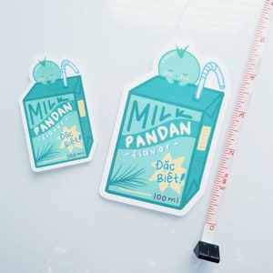 Pandan Milchkarton Die-Cut Aufkleber | Sua La Dua Dac Biet | Laminierte Kawaii süße vietnamesische Essen asiatische Thema Aufkleber | Briefpapier