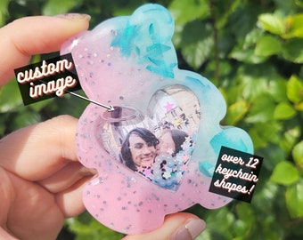 Custom Photo Resin Shaker Keychain | Over 10 Unique Shapes! Bear, Heart. TV, Star | Bday Valentine's Holidays Gift | Unique Kawaii Personal