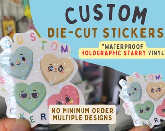 Custom Vinyl Holographic Starry Style Stickers - Die Cut - No Minimum - Full Color - Multiple Different Images OK! - Waterproof Shiny Cute