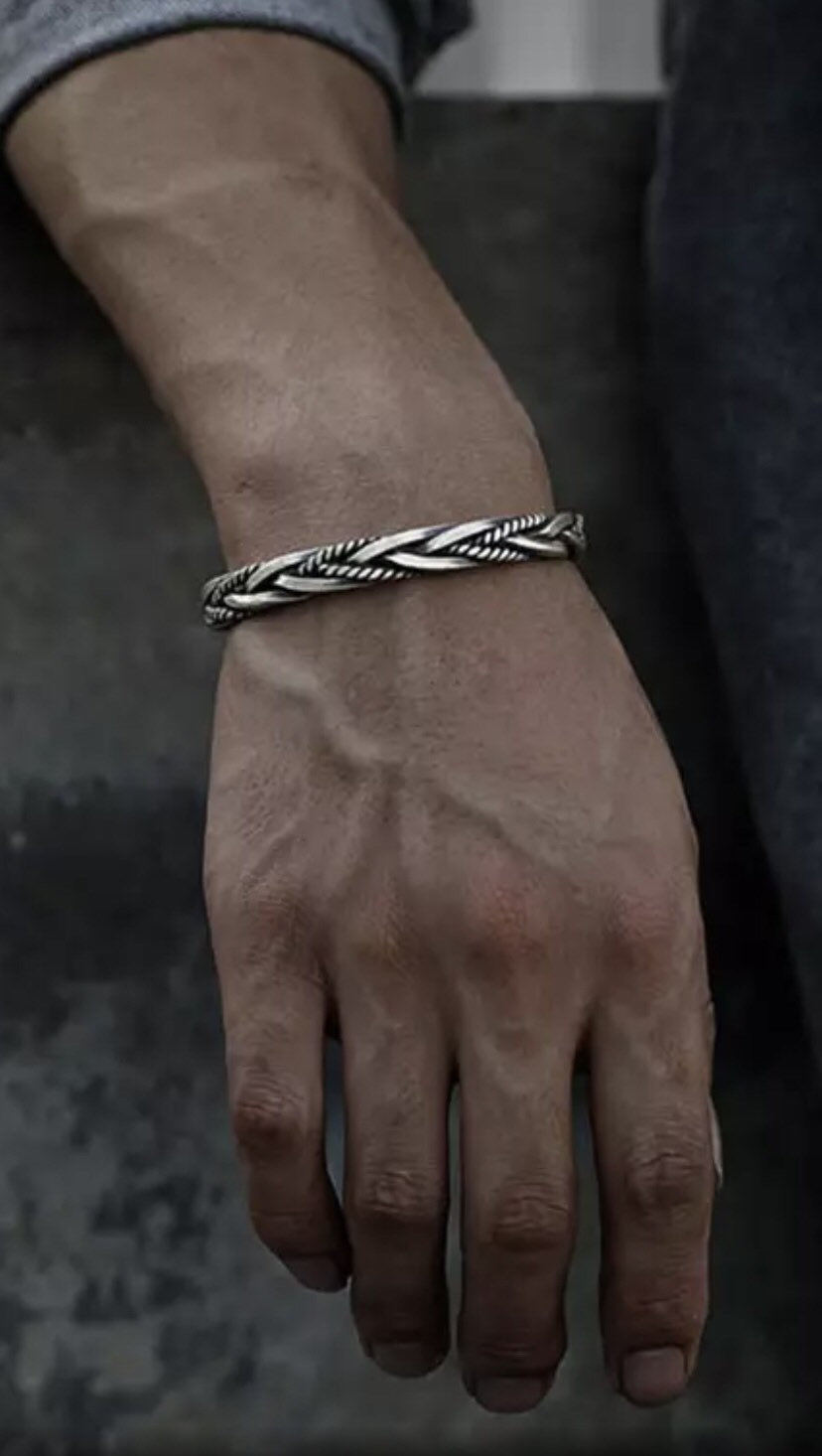 Mens Stainless Steel Woven Twisted Solid Open Bangle - Etsy UK