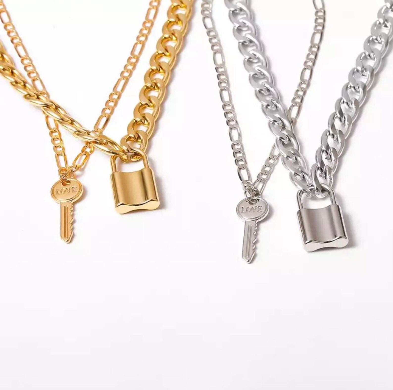 Fashion Lock & Key Necklace Gold or Silver Toned Etsy UK