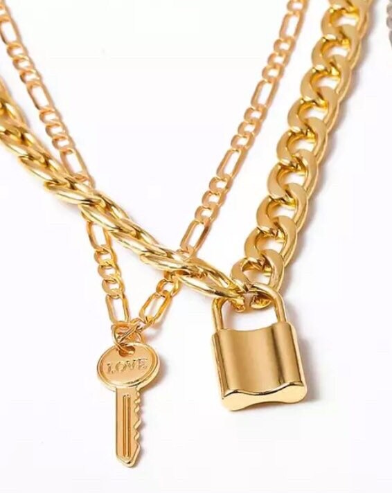 Fashion Lock & Key Necklace Gold or Silver Toned Etsy UK