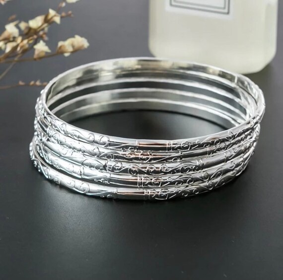 Set of 5 Solid Bangles Silver Plated Bangles Stacking | Etsy