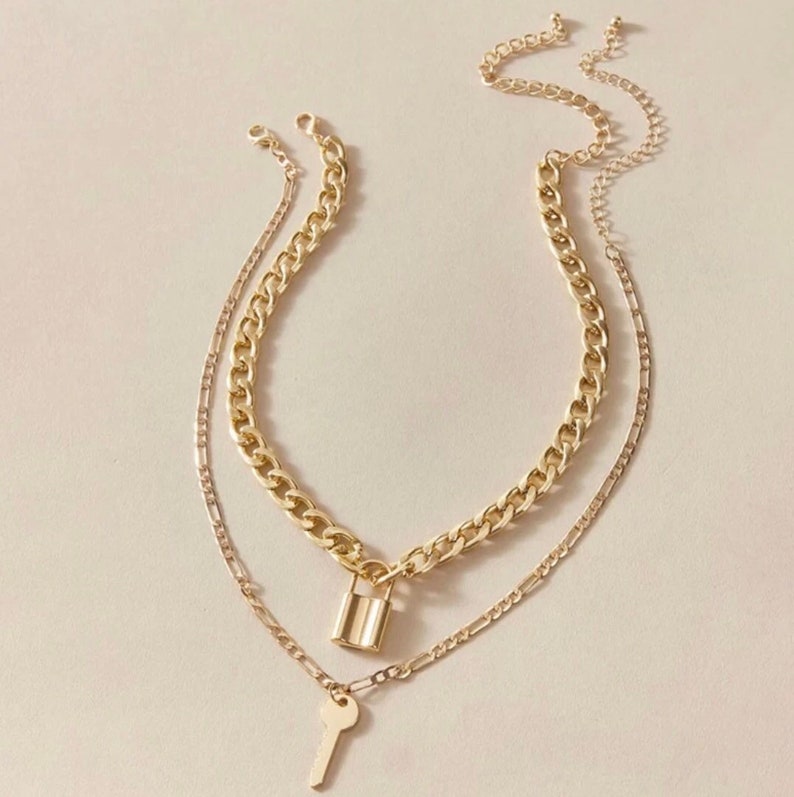 Fashion Lock & Key Necklace Gold or Silver Toned Etsy UK