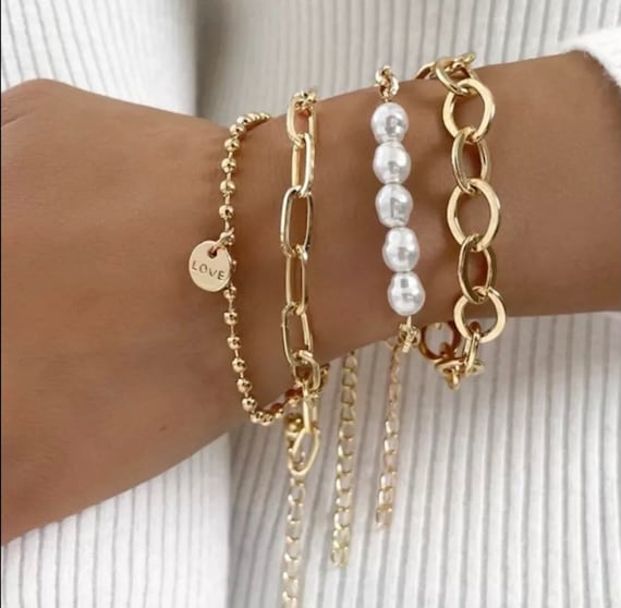 Mixed Chain & Pearl Gold and Silver Bracelet